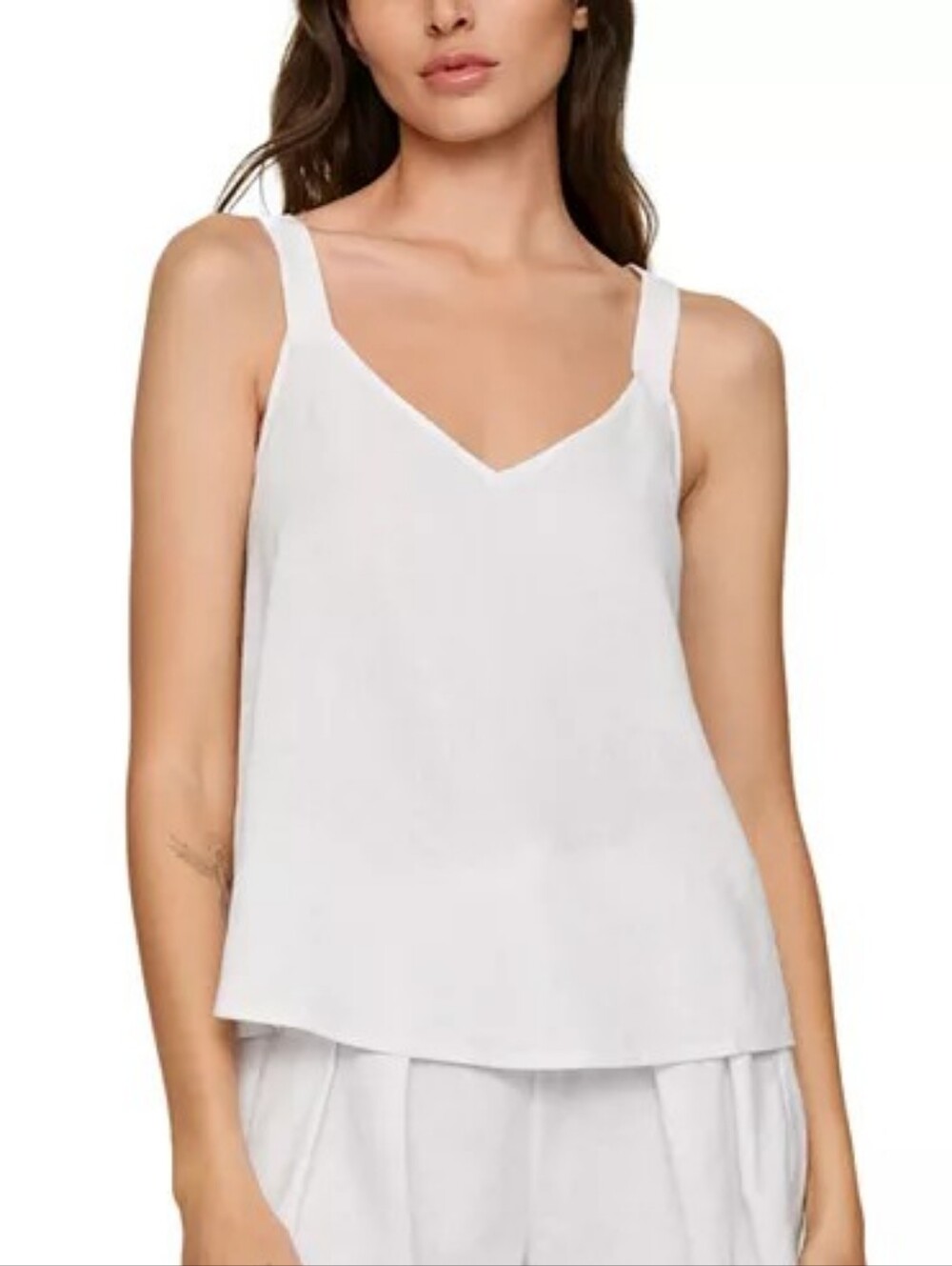 Linen Blend V Neck Cami Size Small In White